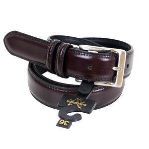 NWT Men's Wearhous BROWN GENUINE LEATHER 1 1/4"Wd CASUAL DRESS BELT Sz 36 (I43